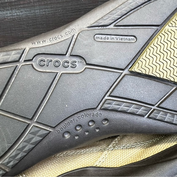 CROCS Walu Slip-On Loafers Khaki/Brown Canvas Slip On Boat Shoes - Picture 10 of 11